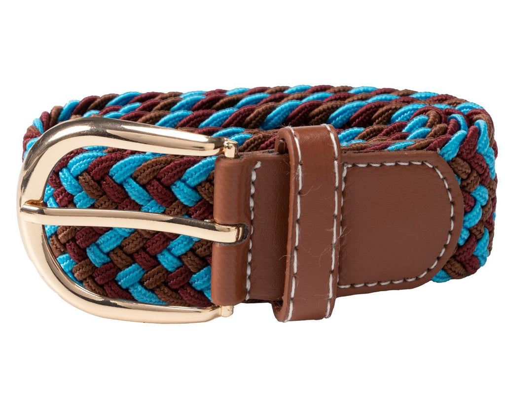  Huntington Braided Equestrian Belt, made from nylon stretch braid and features a brass buckle. It is 3cm wide and designed to be adjustable for a personalized fit. The braided design adds texture and visual interest to the belt