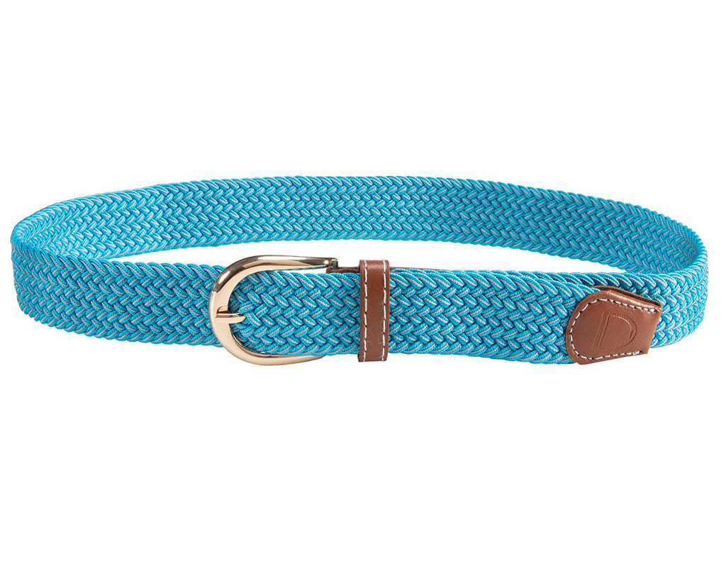  Huntington Braided Equestrian Belt, made from nylon stretch braid and features a brass buckle. It is 3cm wide and designed to be adjustable for a personalized fit. The braided design adds texture and visual interest to the belt