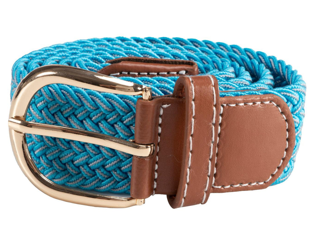  Huntington Braided Equestrian Belt, made from nylon stretch braid and features a brass buckle. It is 3cm wide and designed to be adjustable for a personalized fit. The braided design adds texture and visual interest to the belt