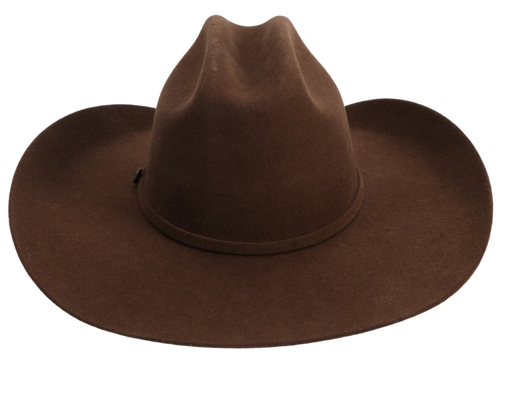 Gone Country Hats - Yellowstone Cowboy Hat: A close-up image of a premium blend cowboy hat in a light color. The hat features a Cattleman crown, a traditional brim with a finely sanded raw edge, and an embossed sweatband. The hat is adorned with a matching cashmere band.