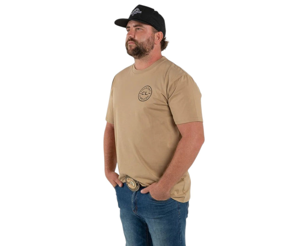 Country Labelled Mens Classic Signature CL Tee - Khaki with Black Logo