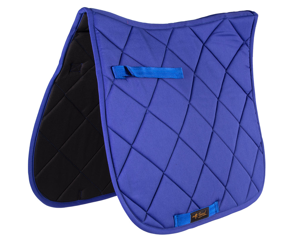  Conrad Basic General Purpose Saddle Pad - A blue, contoured saddle pad with traditional quilted design, lightweight and breathable fabric, and a comfortable fit. Available in full size.