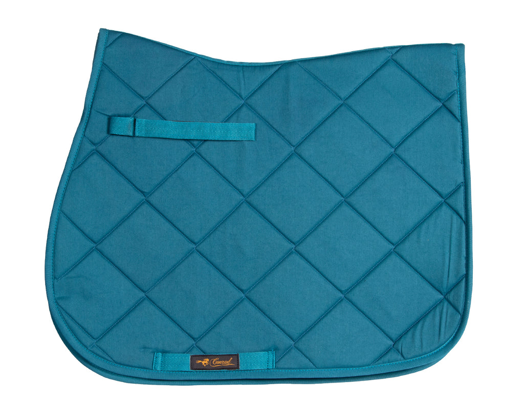  Conrad Basic General Purpose Saddle Pad - A turquoise, contoured saddle pad with traditional quilted design, lightweight and breathable fabric, and a comfortable fit. Available in full size.