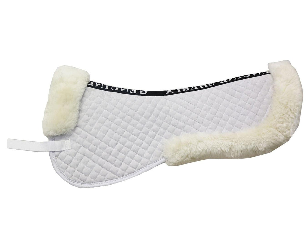 STC Sheepskin Half Numnah: Genuine Sherpa fleece half numnah for horseback riding. Offers breathability, pressure relief, and moisture absorption. Regulates temperature for a comfortable ride. Durable and long-lasting. Measures 60cm length with a 30cm drop. Shop at Greg Grant Saddlery.