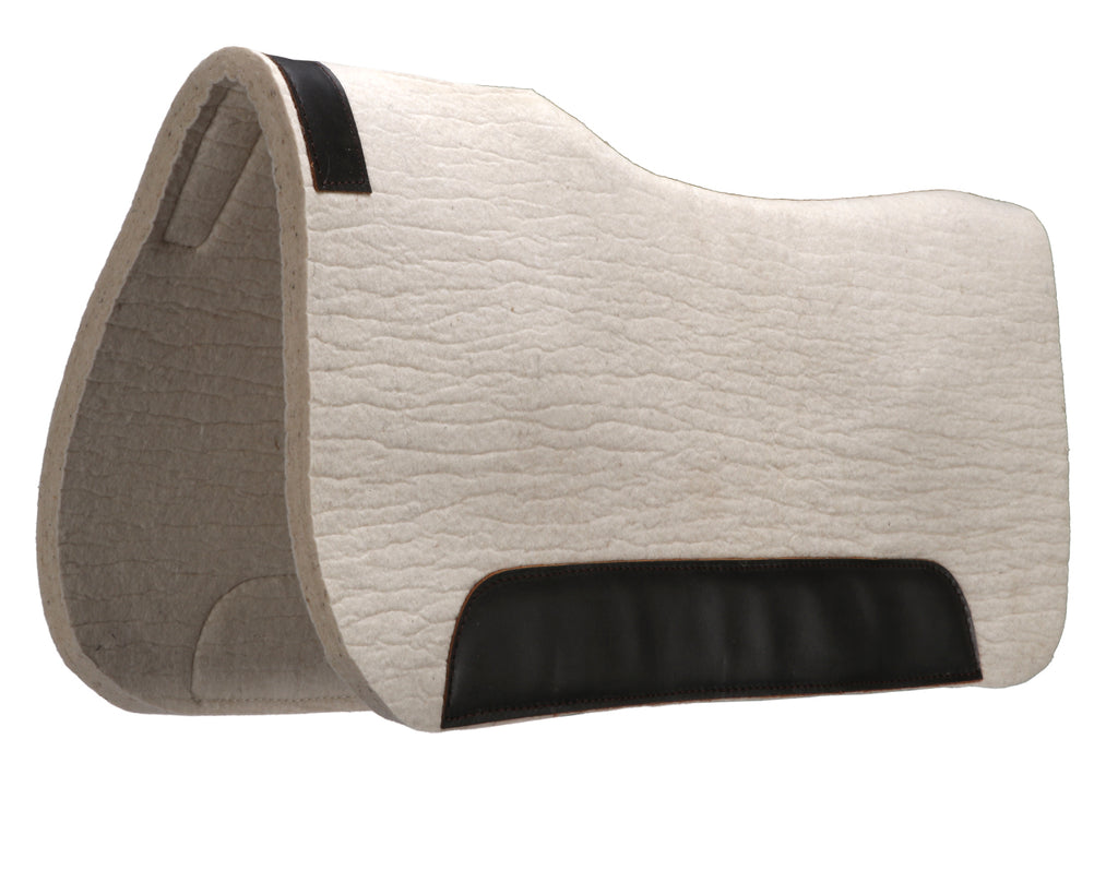 Fort Worth Guy McLean Contoured Steam Pressed Saddle Pad. Contoured saddle pad with wear pads for enhanced durability and fit. Designed for comfort and protection. Measures 32" x 32" and 1/2" thick.