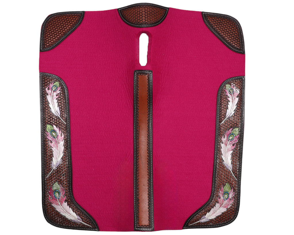 Fort Worth Feather Tooled Felt Saddle Pad - Pink