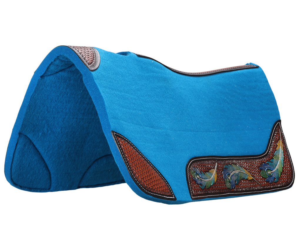 Fort Worth Feather Tooled Felt Saddle Pad - Turquoise