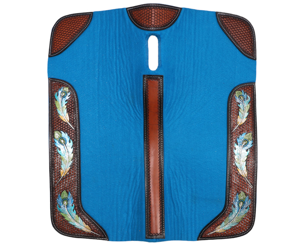 Fort Worth Feather Tooled Felt Saddle Pad - Turquoise