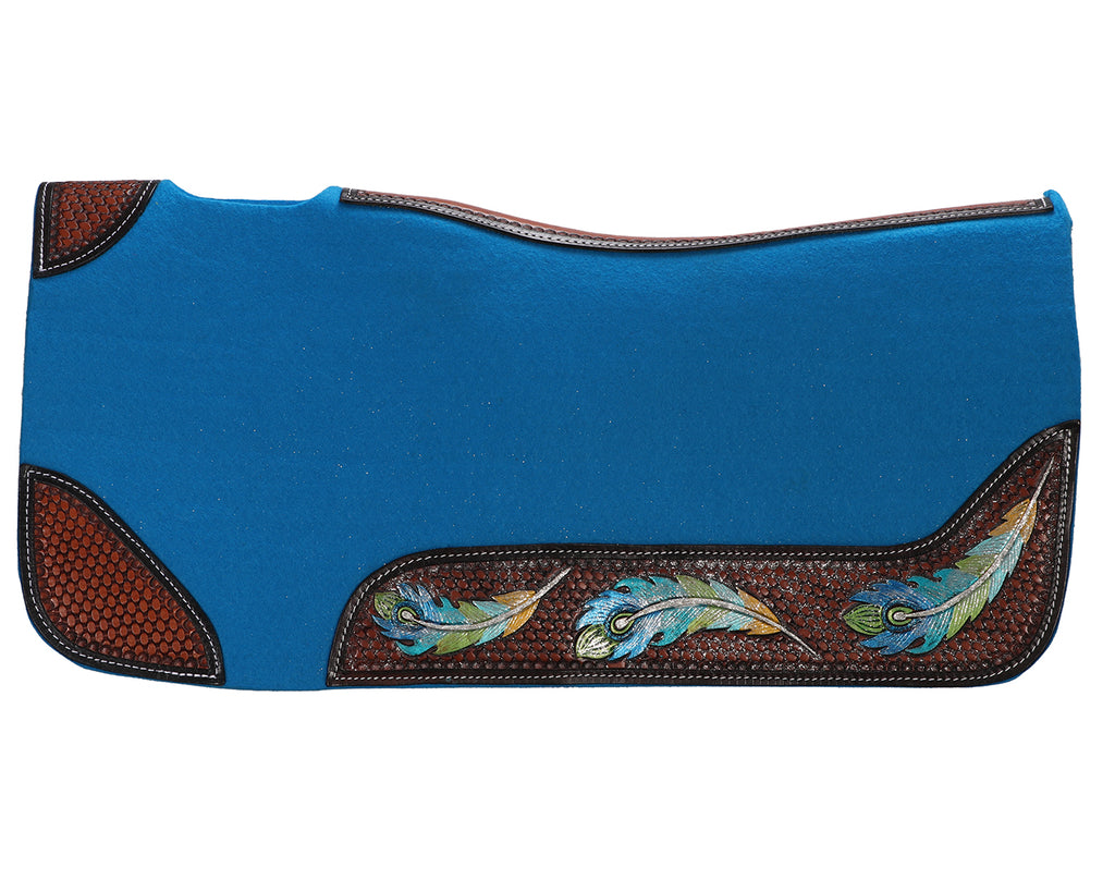 Fort Worth Feather Tooled Felt Saddle Pad - Turquoise