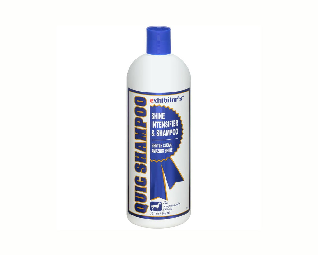 Exhibitor's Quic Shampoo is a shine intensifying solution for equine hair. This exceptional shampoo provides deep-cleaning action, leaving your horse's hair soft, smooth, and brilliantly shiny.