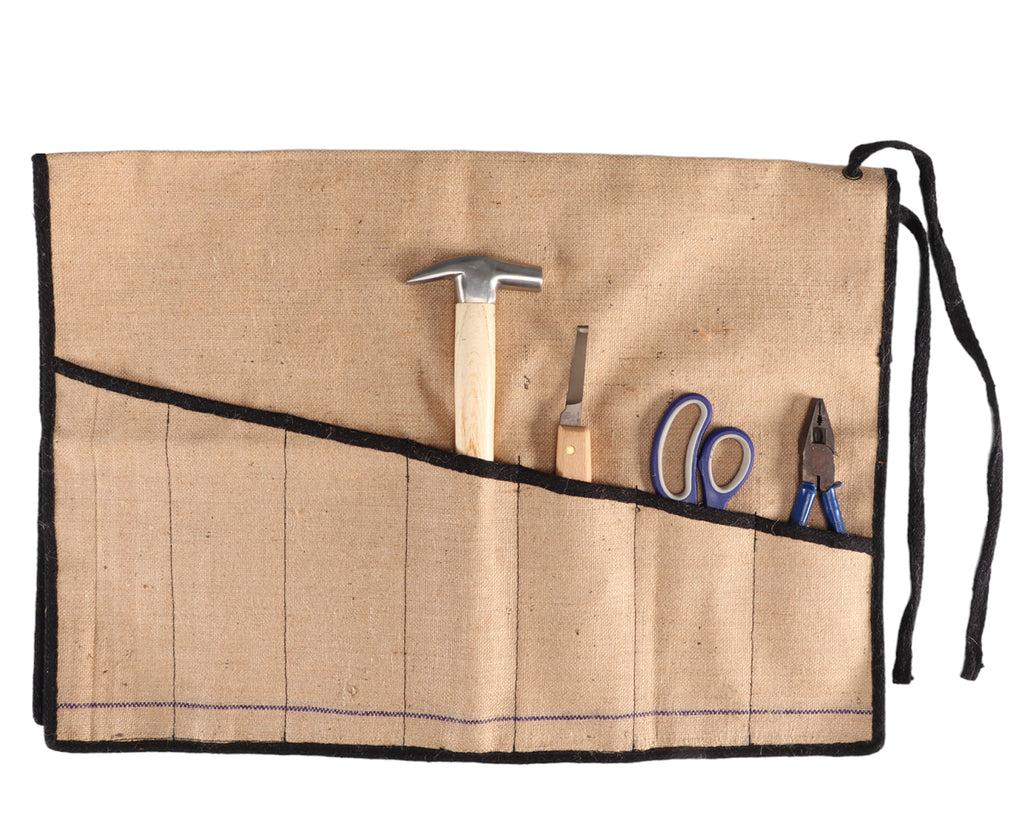 Jute Canvas Farrier's Tool Roll for use by Farriers to hold their tools for shoeing horses and ponies