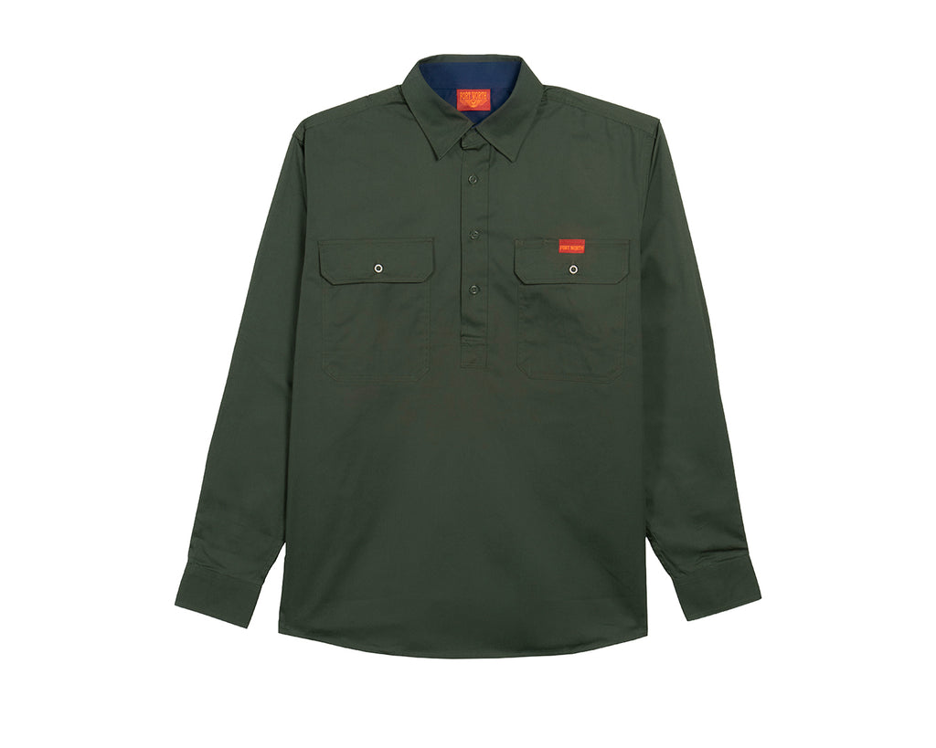 Fort Worth Men's Half Button Work Shirt in Deep Green
