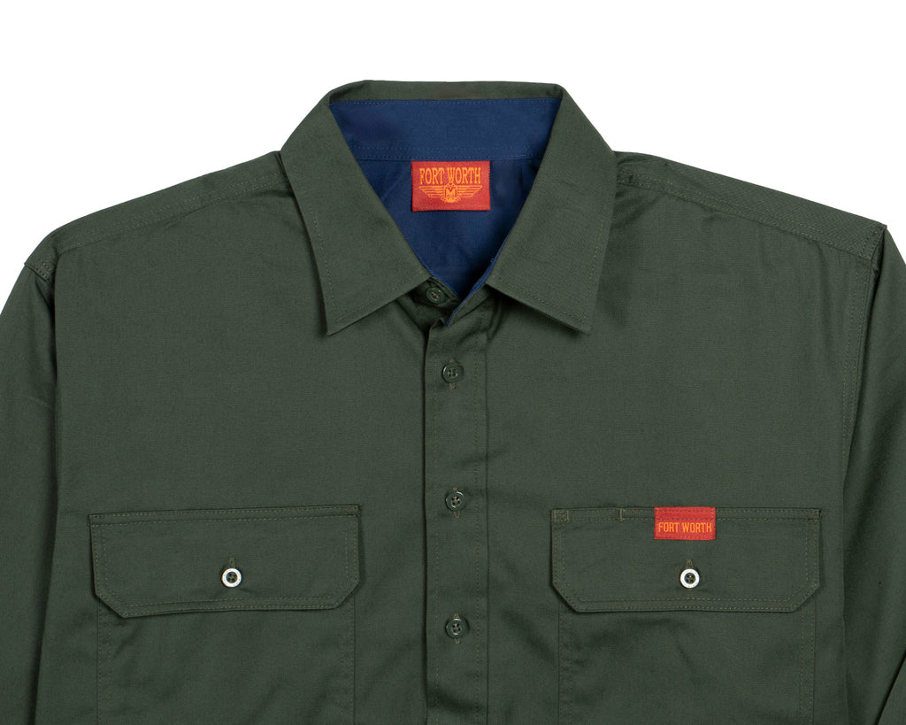 Fort Worth Men's Half Button Work Shirt in Deep Green