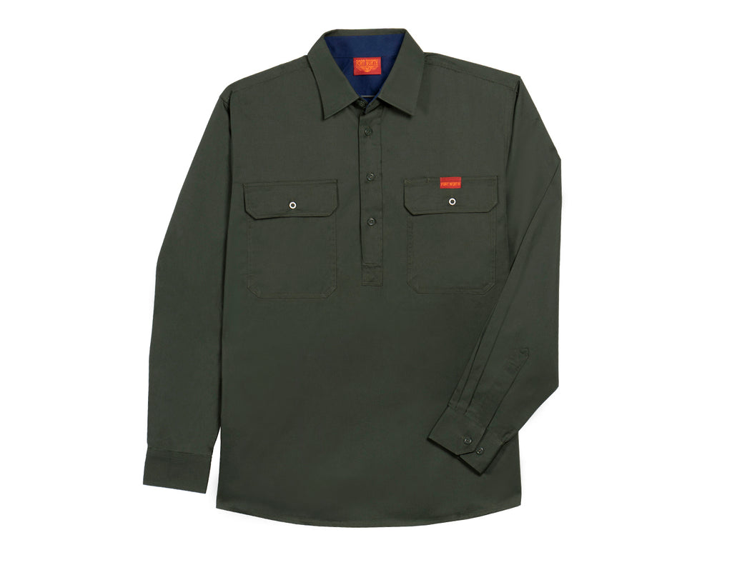 Fort Worth Men's Half Button Work Shirt in Deep Green