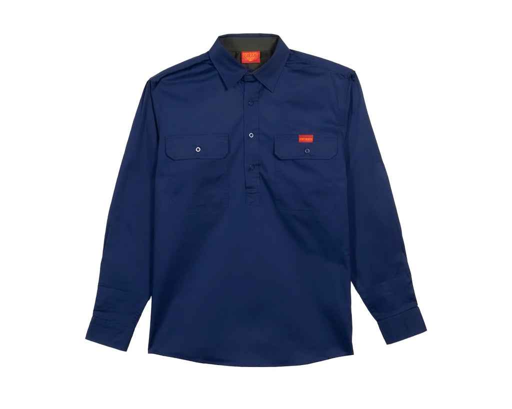 Fort Worth Men's Half Button Work Shirt in Navy