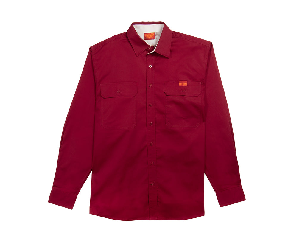 Fort Worth Men's Full Button Work Shirt in Burgundy