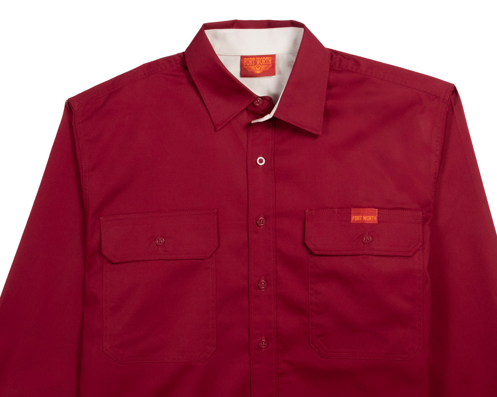Fort Worth Men's Full Button Work Shirt in Burgundy