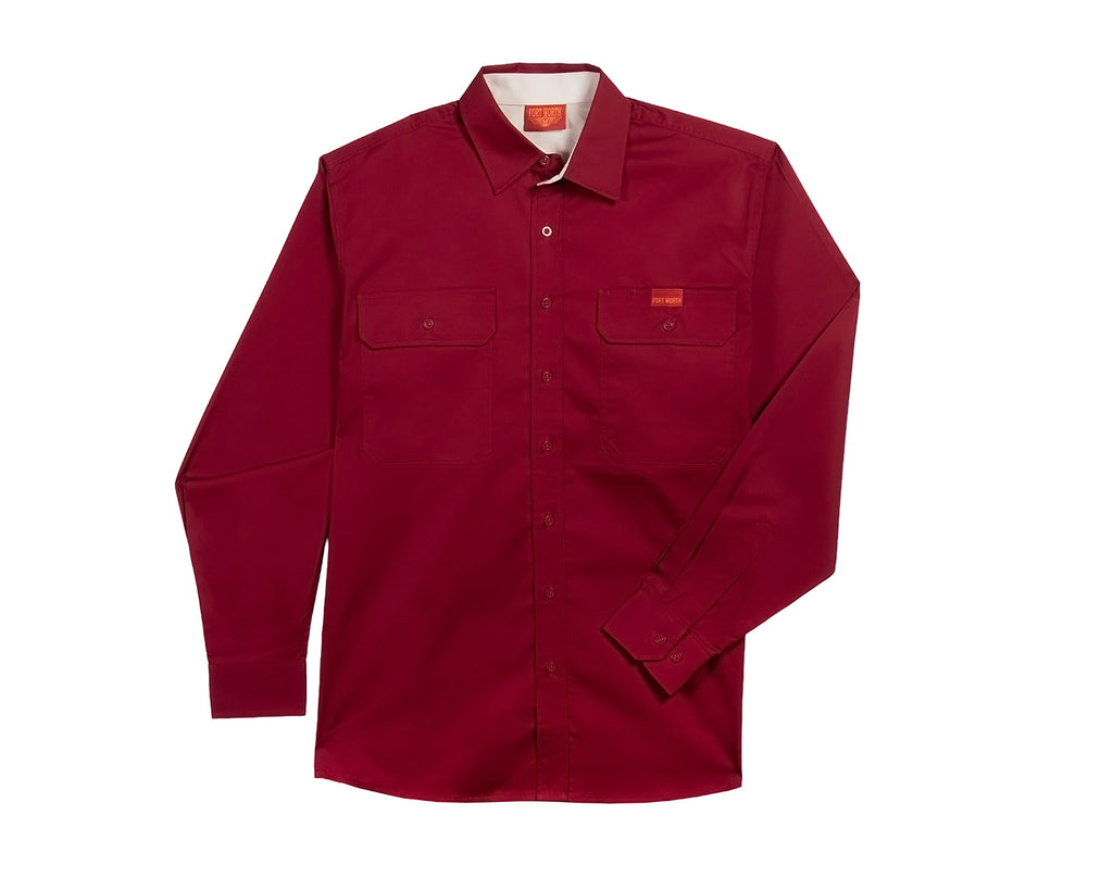Fort Worth Men's Full Button Work Shirt in Burgundy