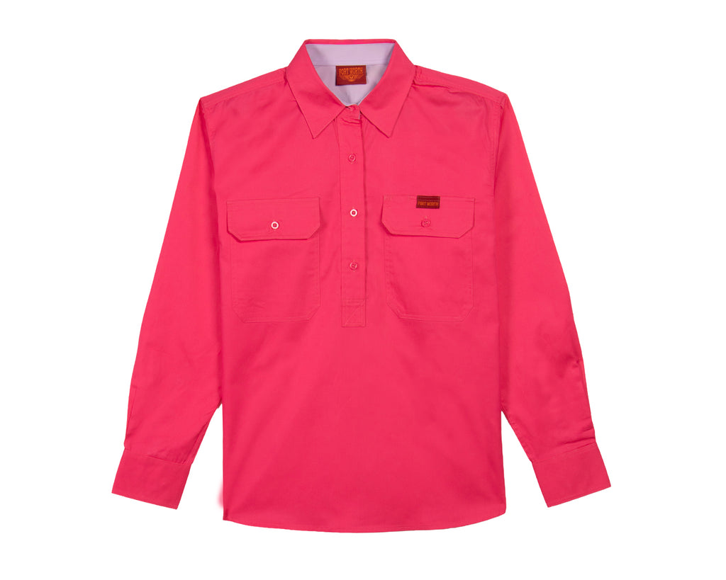 Fort Worth Women's Half Button Work Shirt in Melon/Lavender