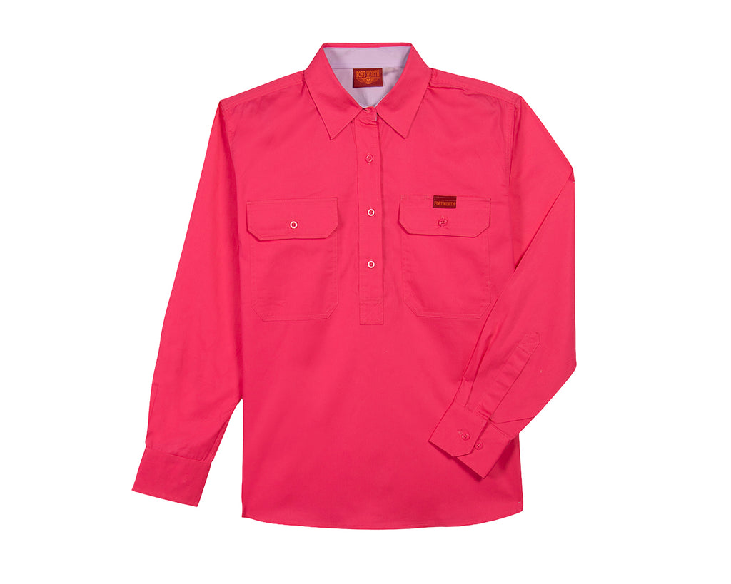 Fort Worth Women's Half Button Work Shirt in Melon/Lavender