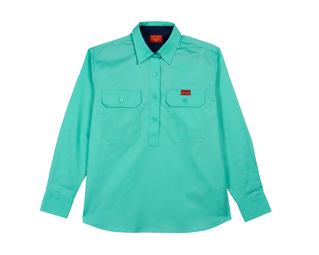 Fort Worth Women's Half Button Work Shirt in Pool/Navy