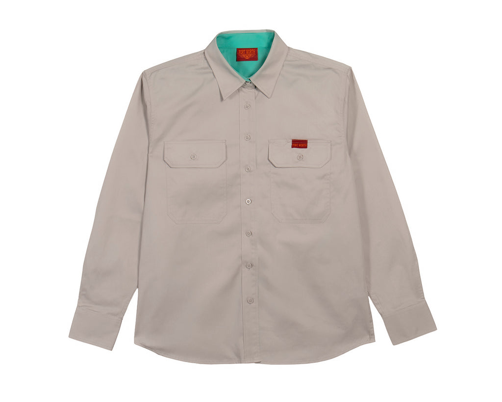Fort Worth Women's Full Button Work Shirt in Stone/Pool