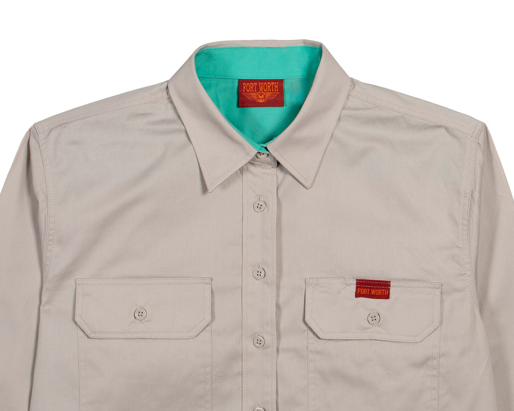 Fort Worth Women's Full Button Work Shirt in Stone/Pool