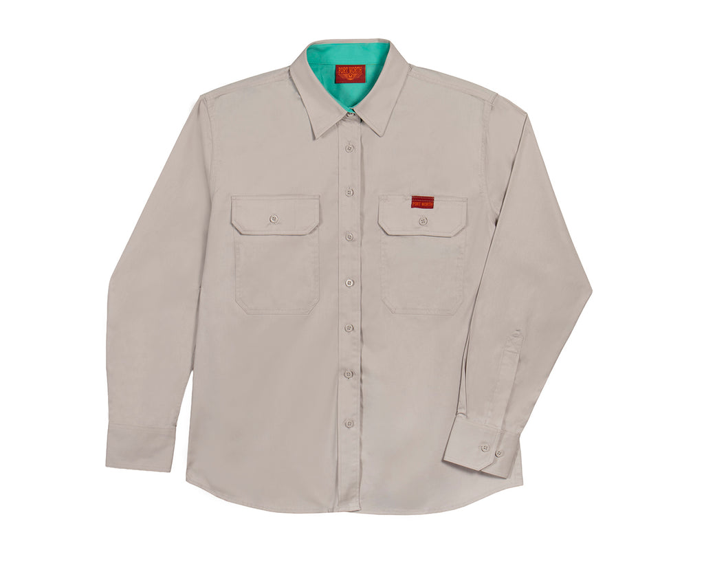 Fort Worth Women's Full Button Work Shirt in Stone/Pool