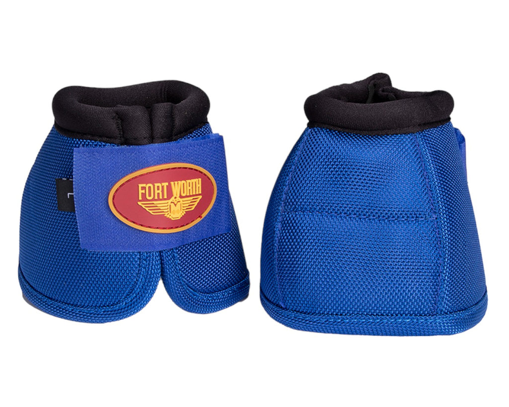 Fort Worth Ballistic No-Turn Bell Boots - in Royal Blue ideal to shield your horse from those nasty self-inflicted hoof strikes — some large-stride horses overreach and clip their heel bulbs with their back hoofs