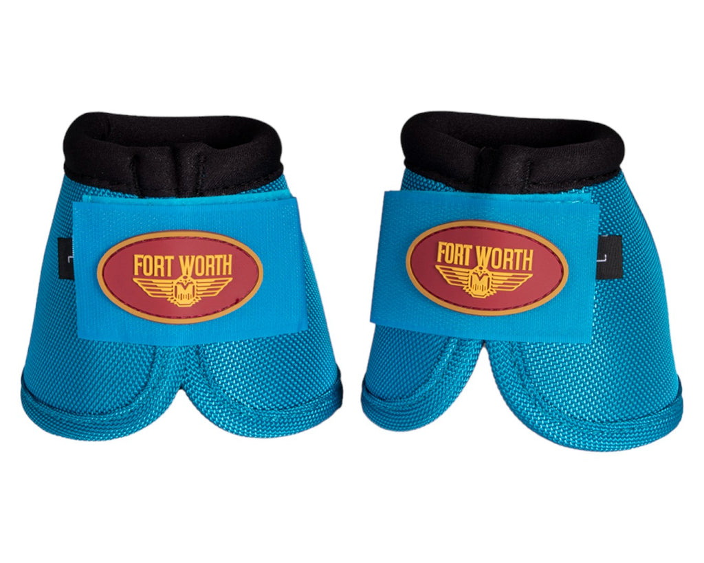 Fort Worth Ballistic No-Turn Bell Boots - in Turquoise bell boots protect the delicate heel bulb, covering the pastern, the coronary band and the hoof wall down to the heel