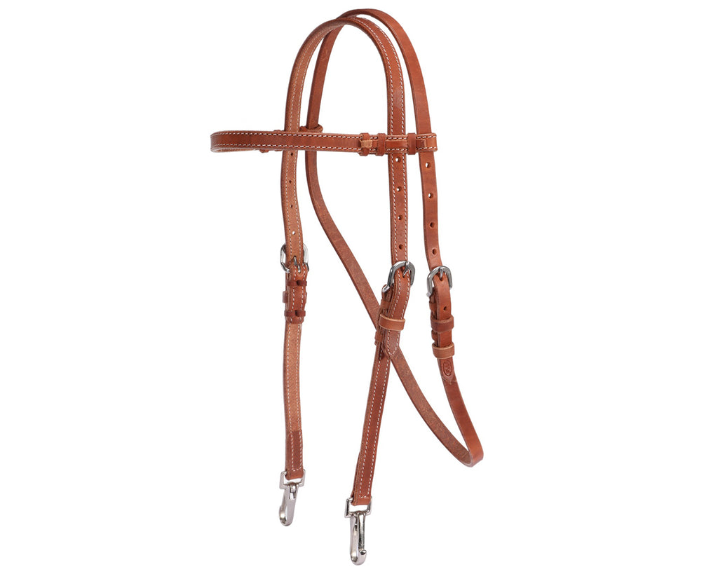 Fort Worth Guy McLean Headstall with Snap Bit Ends. Hermann Oak Premium Leather headstall with snap bit ends. Stainless steel hardware for durability.