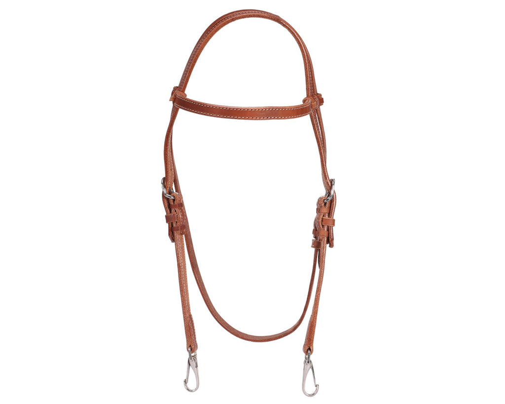 Fort Worth Guy McLean Headstall with Snap Bit Ends. Hermann Oak Premium Leather headstall with snap bit ends. Stainless steel hardware for durability.
