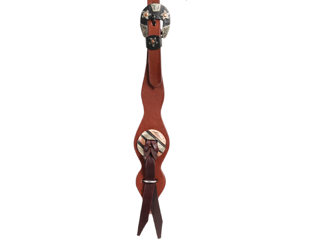 Fort Worth Oily Headstall with German Buckle, image showing close up of hardware