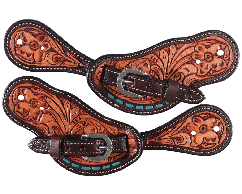 Fort Worth Odina Spur Straps - Turquoise Buckstitched