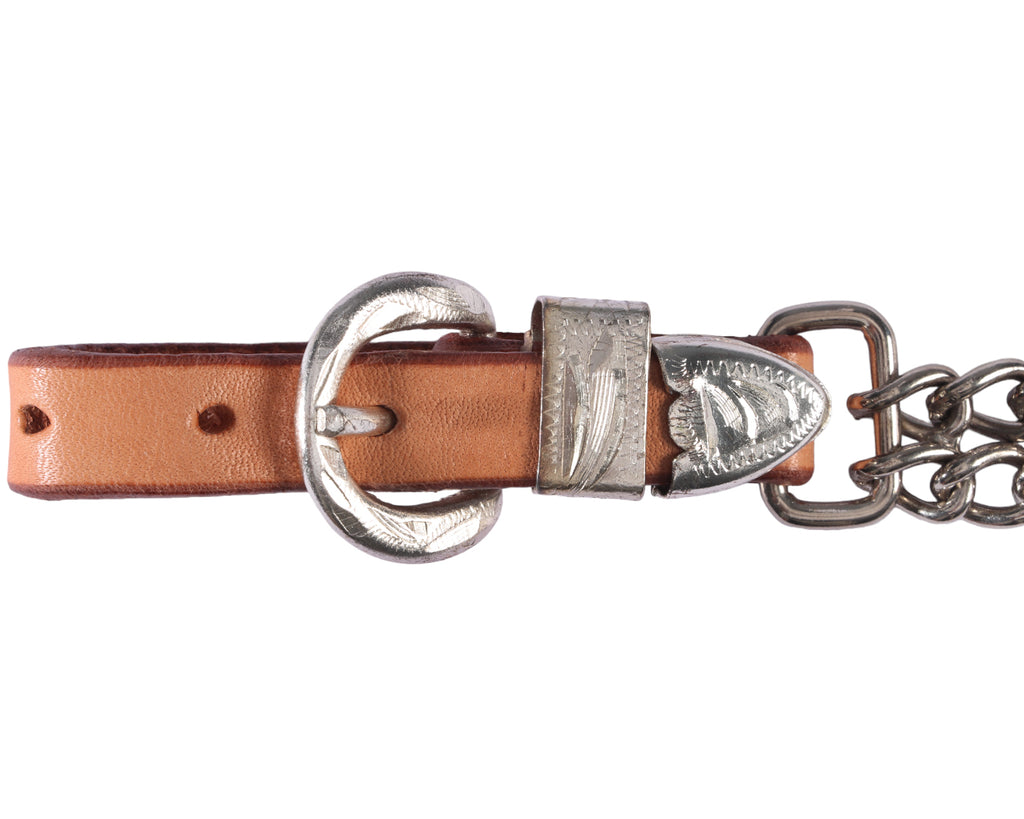 Fort Worth Double Curb Chain w/Silver - made from Natural Leather