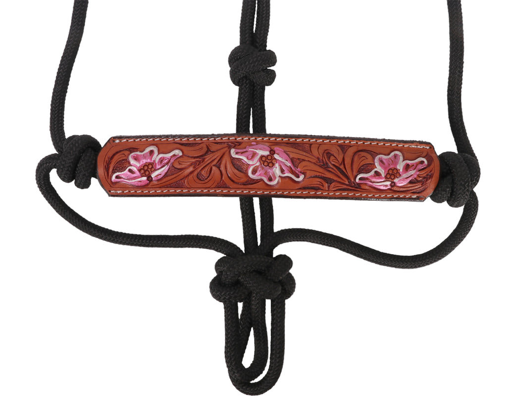 Fort Worth Rope Halter with Pink Floral patterned Leather Noseband