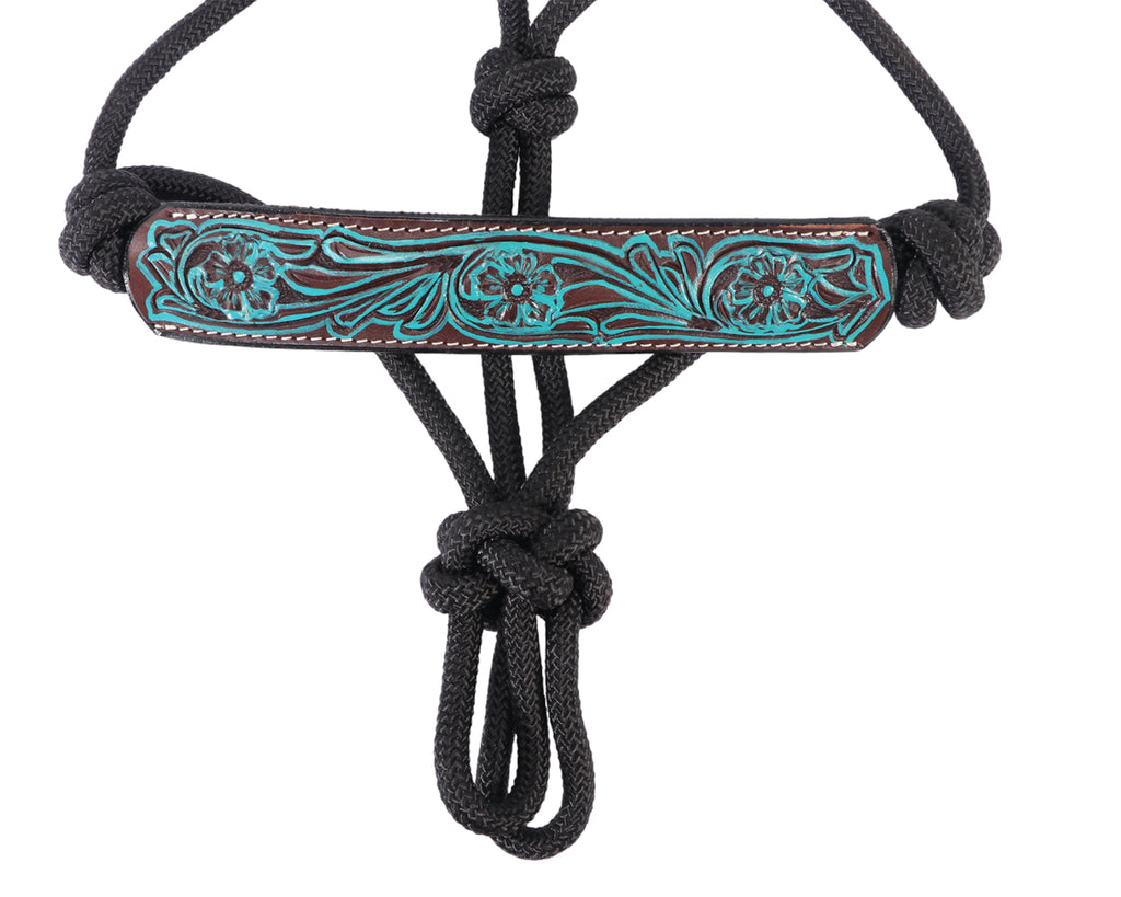 Fort Worth Rope Halter Leather Nose - Turquoise Flower
