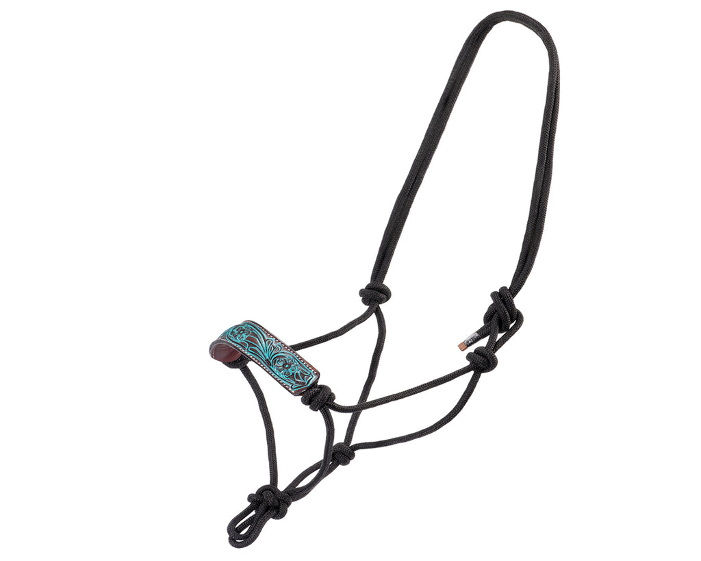 Fort Worth Rope Halter Leather Nose - Turquoise Flower