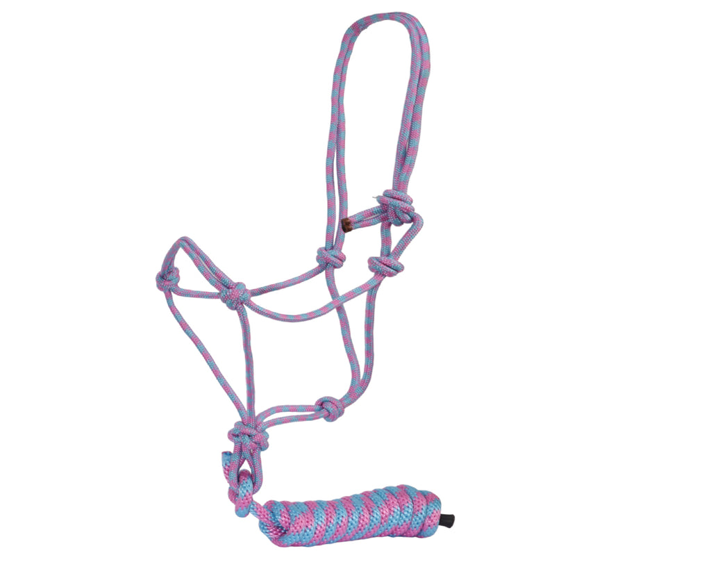 Fort Worth Rope Halter w/Lead - Hot Pink/Turquoise