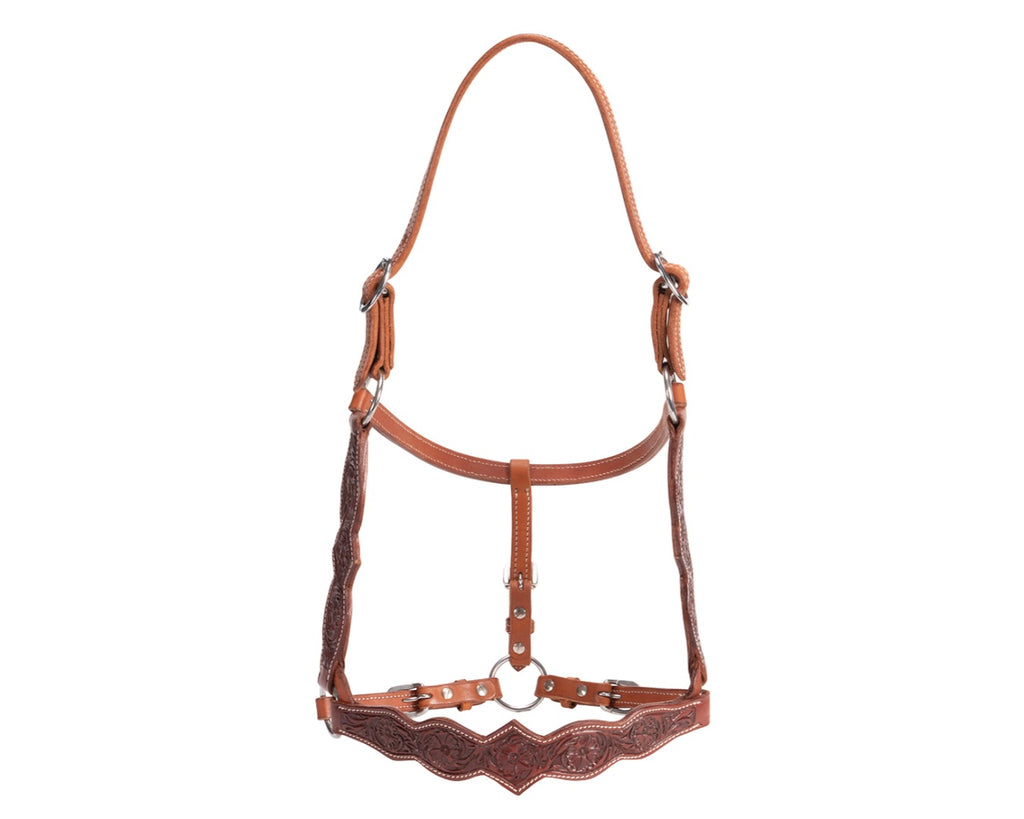 Fort Worth Elu Leather Floral Halter: Beautifully crafted floral halter with stainless steel fittings. Shop now at Greg Grant Saddlery for premium quality horse tack