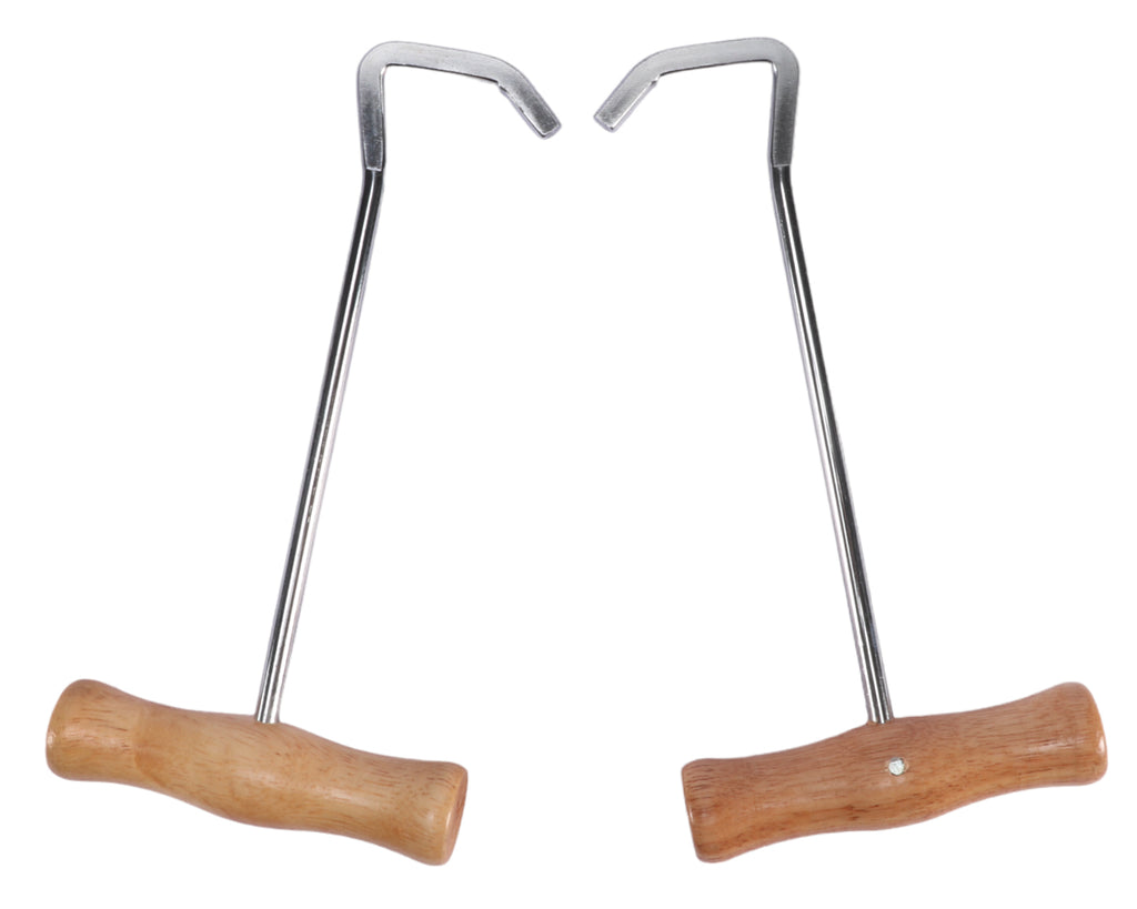 Boot Hooks - furnished with steel wire shanks and wooden handles, which are firmly attached to the hook members