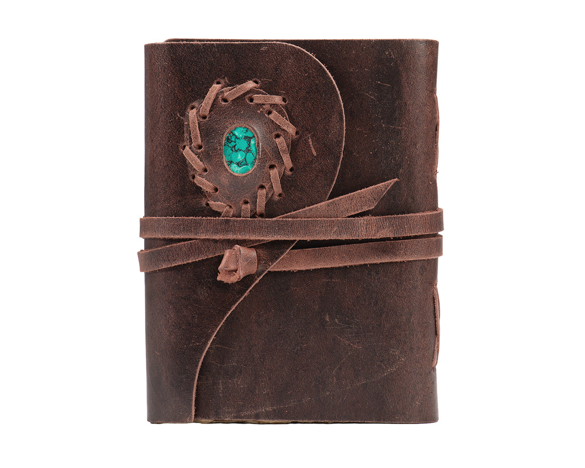 Leather Bound Journal - Brown With Turquoise Stone | Rider Gifts – Greg ...