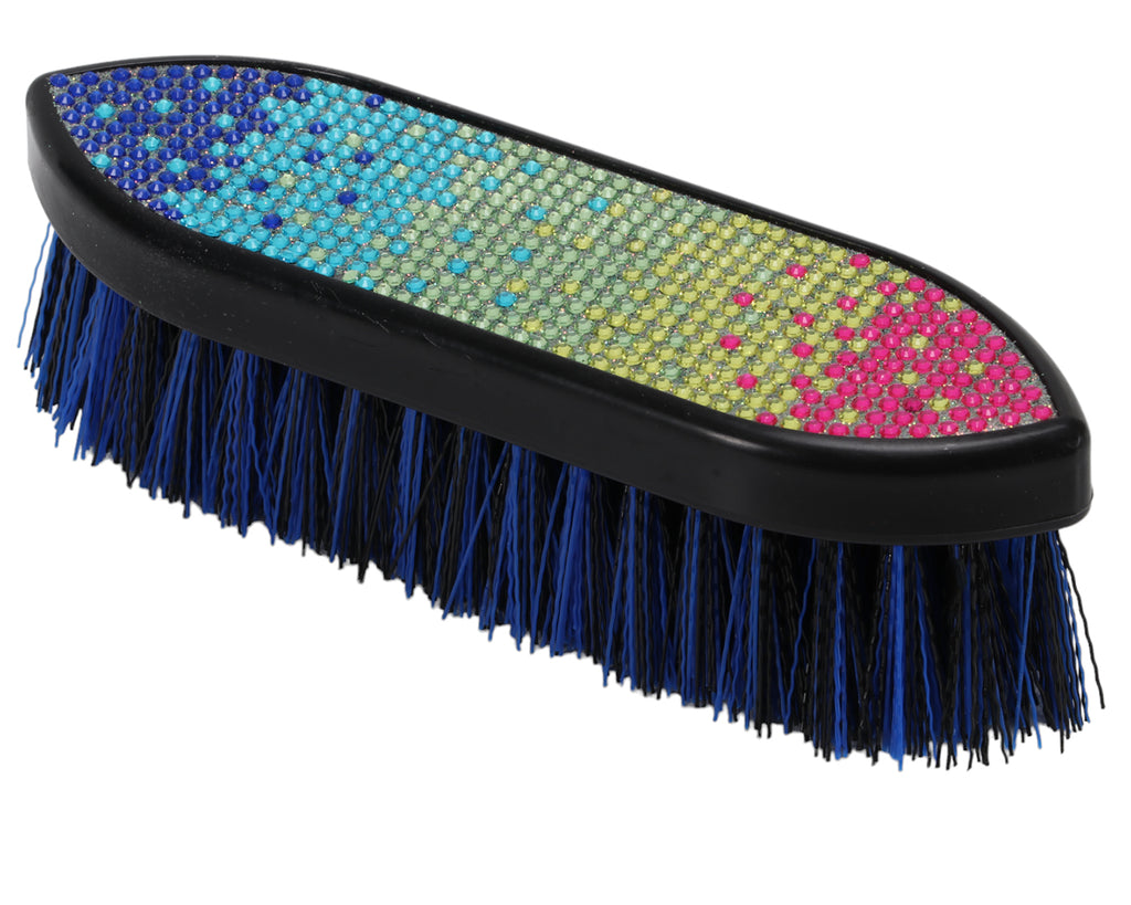 Showmaster Plastic Dandy Brush with Rainbow Crystal Decoration, perfect for young equestrians to groom their horse or pony