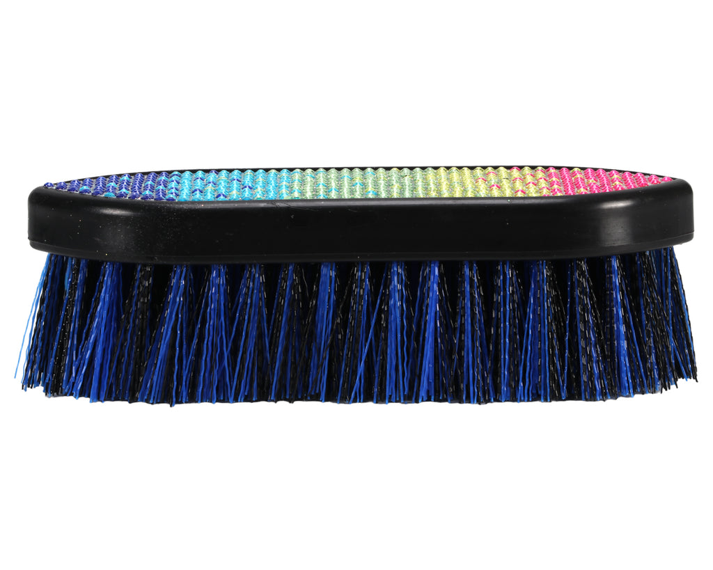 Showmaster Plastic Dandy Brush with Rainbow Crystal Decoration, side view of brush