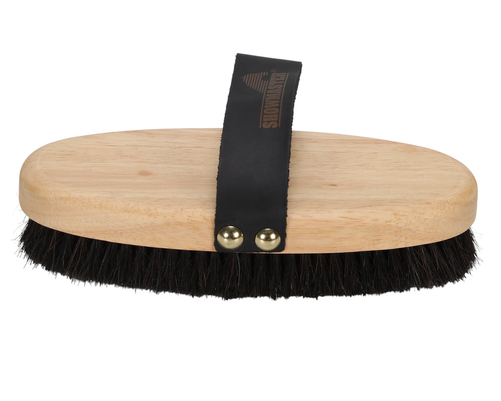 Showmaster Deluxe Horsehair Body Brush - made with 215mm varnish wood back designed to be durable and last you and your horse for years