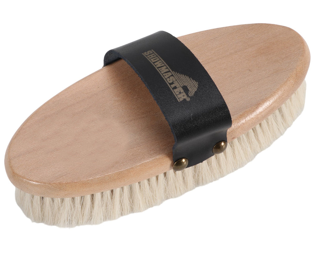 Showmaster Deluxe Goat Hair Body Brush: Ideal for final finishing and facial areas. 215mm wooden back.
