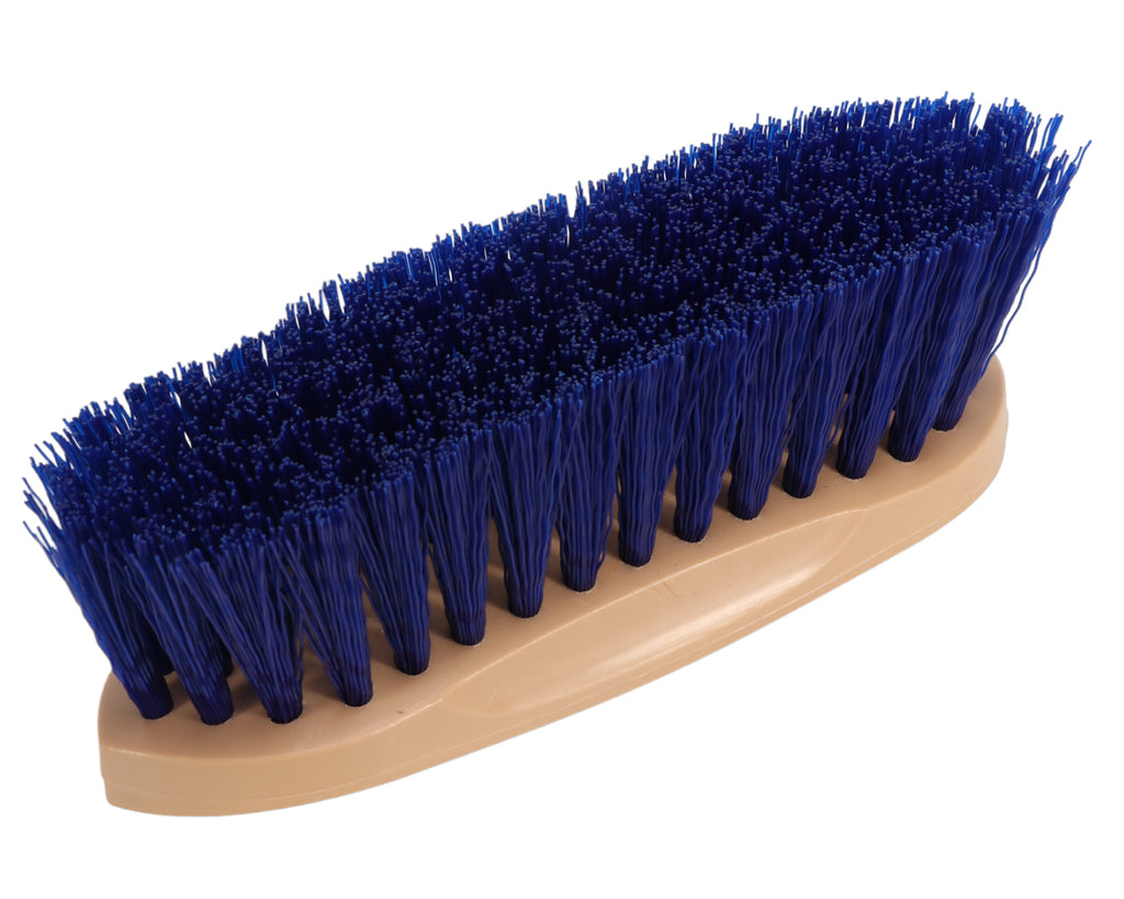 Grip-fit Dandy Brush for brushing horses and ponies, image shows blue bristles from underside of brush