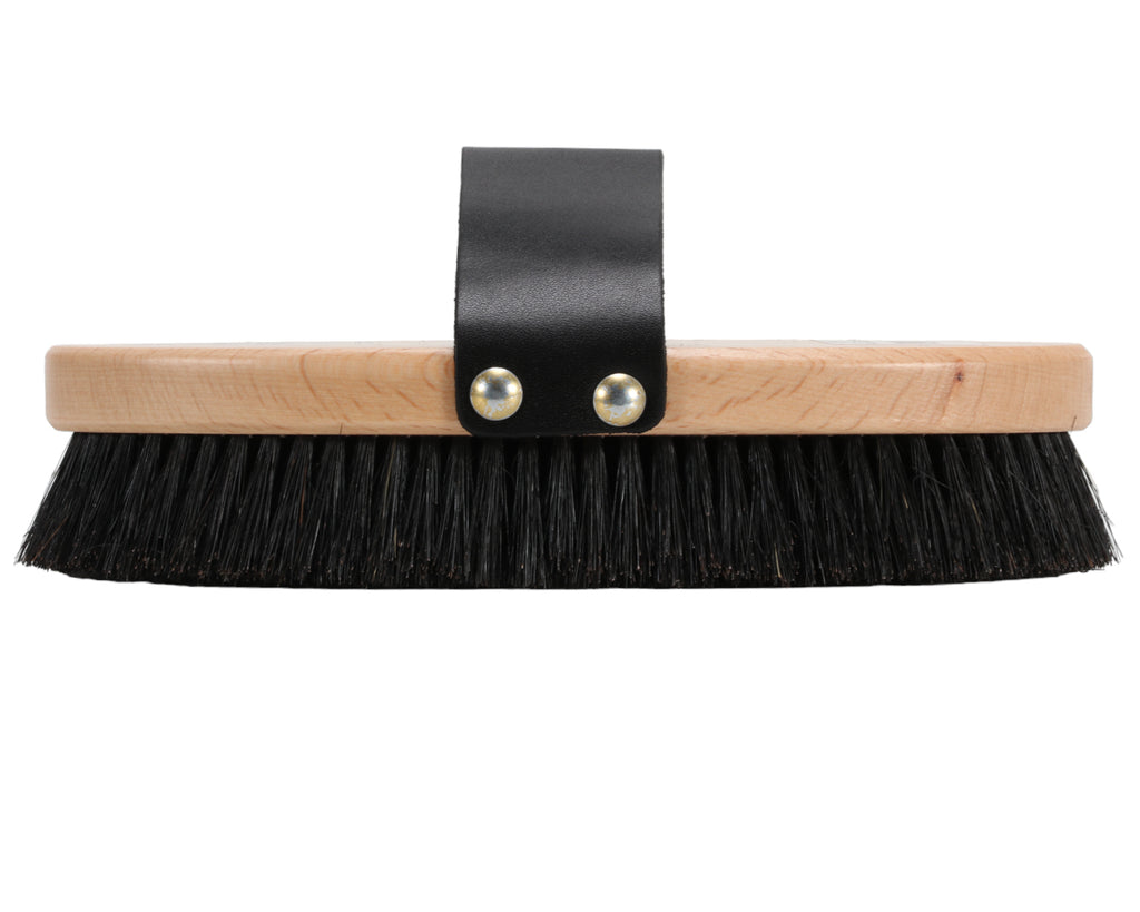 Equerry Pure Bristle Body Brush with black bristles, image showing side view