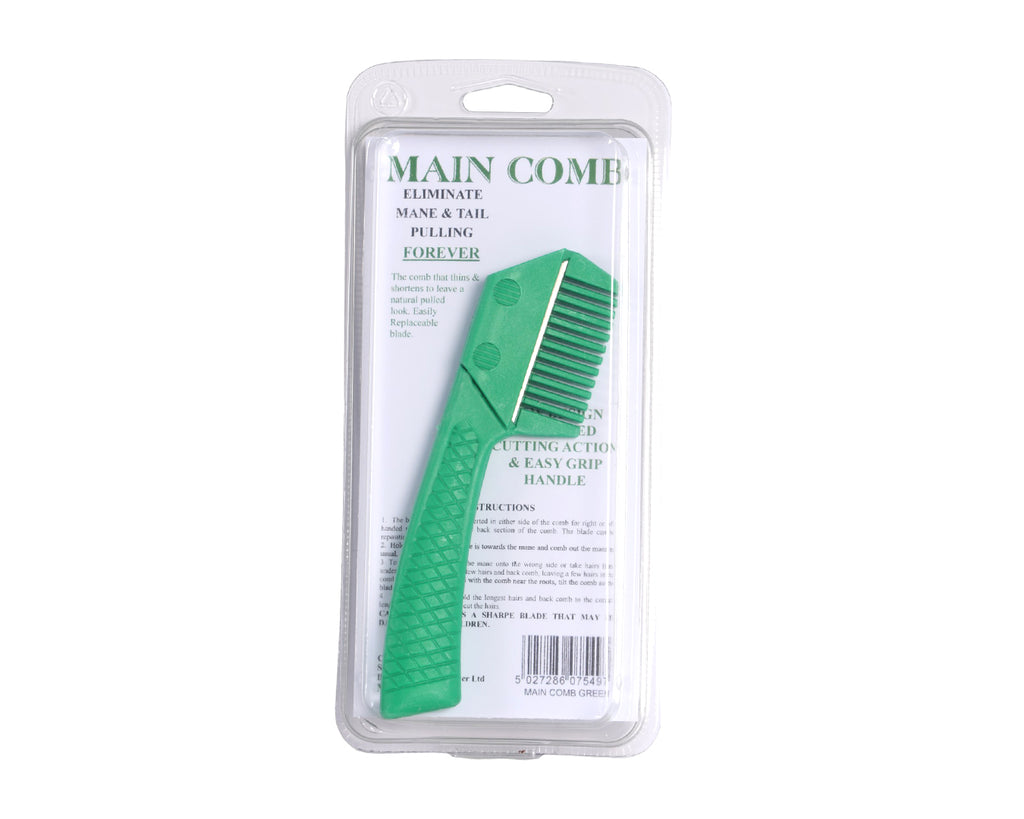 Revolutionize your grooming routine with the Battle Hayward & Bower Main Comb. This comb is designed to thin and shorten the mane and tail, creating a natural pulled look. The easy-grip handle and replaceable blade make grooming a breeze. Shop now at Greg Grant Saddlery for this innovative grooming tool.