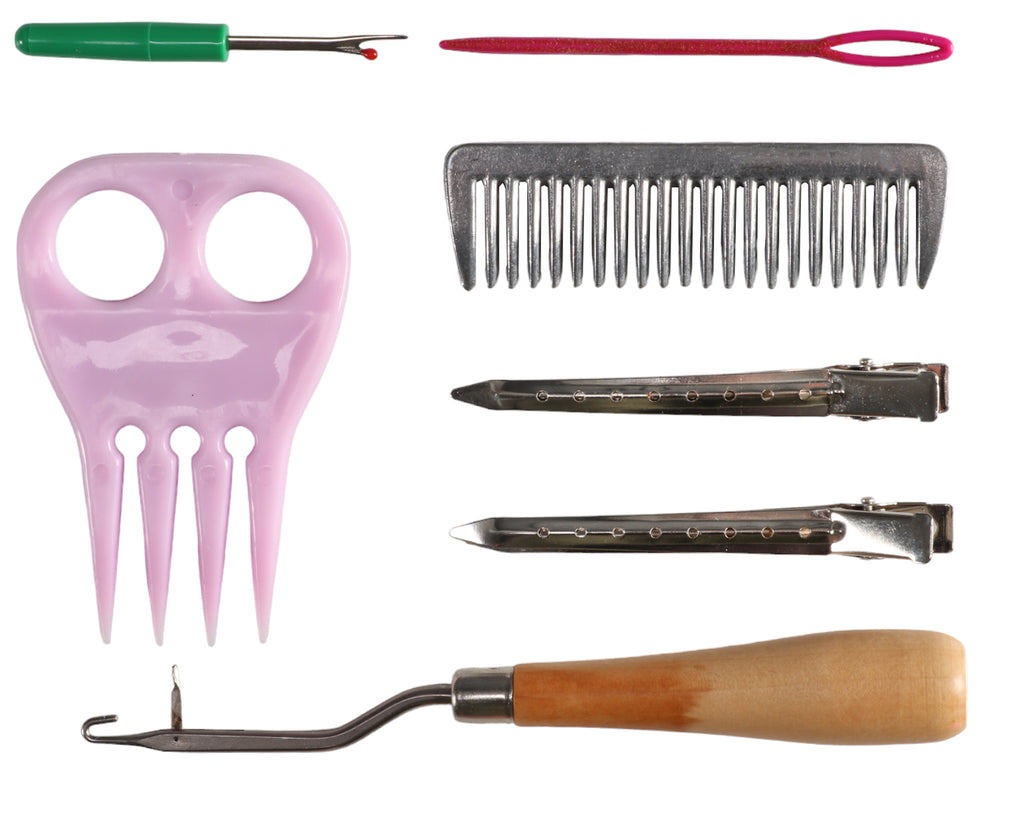 Professional Mane Braiding Kit for horses and ponies - with 7 tools in a suede leather kit roll on a nylon belt